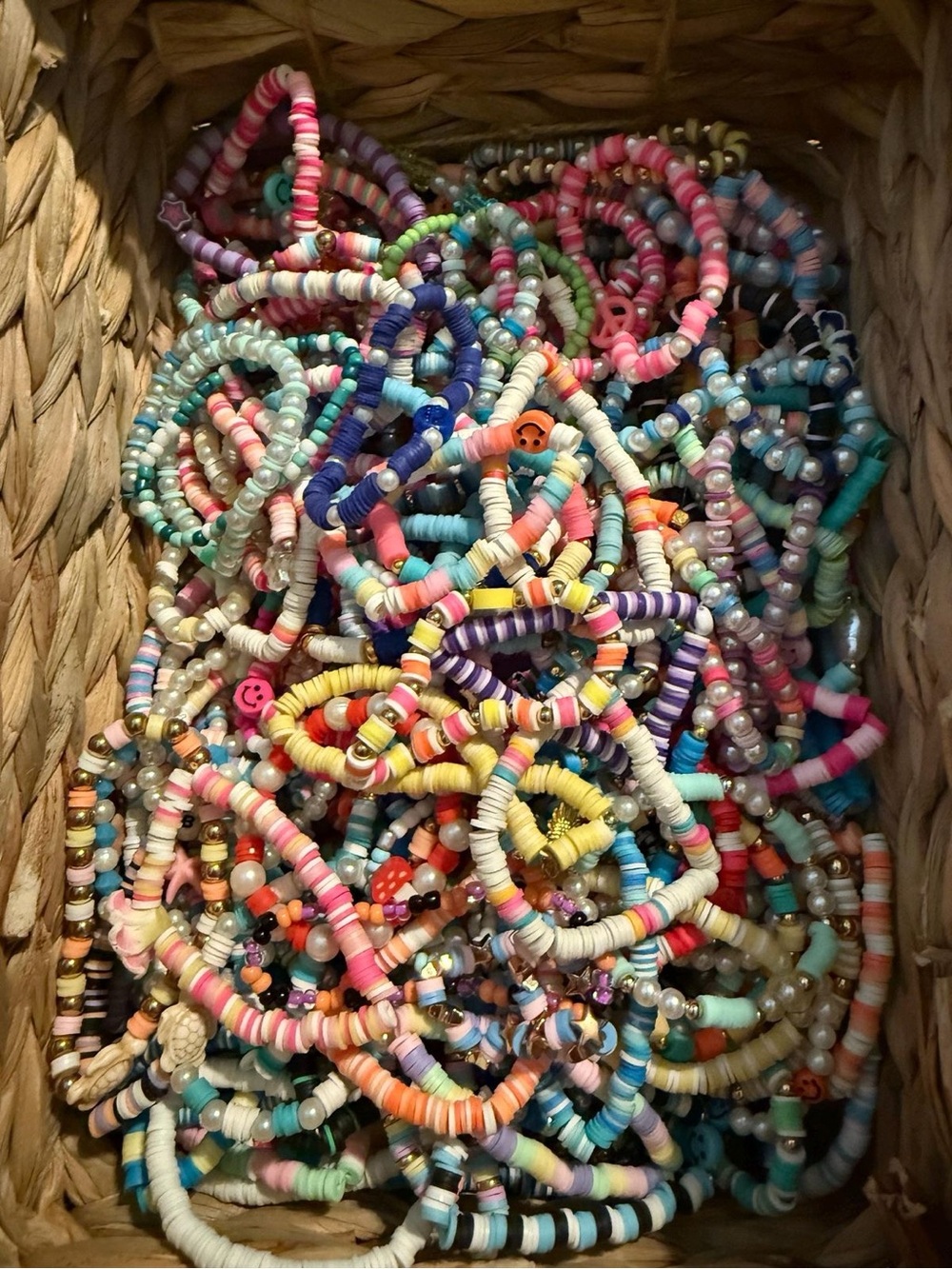15 Colorful Handmade Beaded Stretch Bracelets - Assorted Pastel Mix